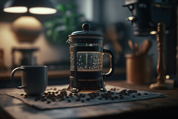 Coffee Makeing Closeup Illustration. Ai generated.