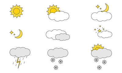 Weather icons set , vector, isolated, meteorology, climate