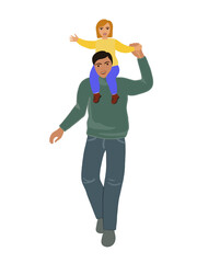 man with arms raised, dad with baby