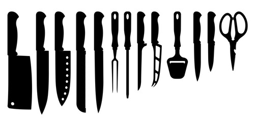 Knifes set or Kitchen knives. Cutlery Set. Vector illustration. Knife and cutter. Isolated on white.