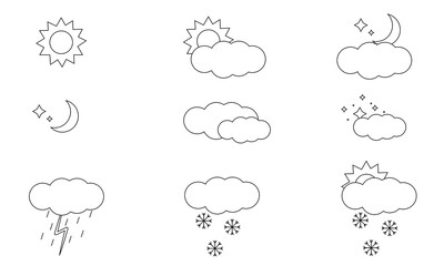 Weather Linar icons set, vector, isolated, meteorology, climate