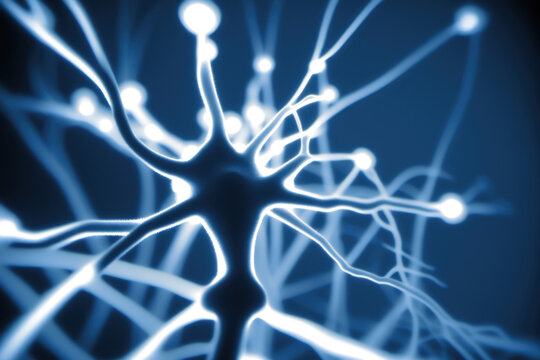 neurones, influx nerveux qui passe par les synapses, vue microscopique, biologie cellulaire