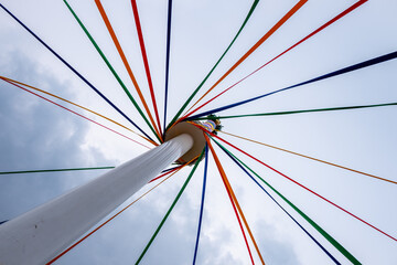 Brightly Coloured Ribbons Of An English Maypole