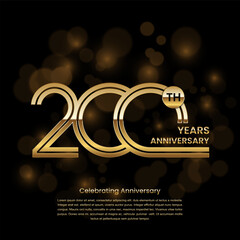 200th Anniversary. Anniversary logo design with double line concept. Gold anniversary logo. Vector Template