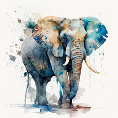 Elephant watercolor illustration.Generative AI technology.