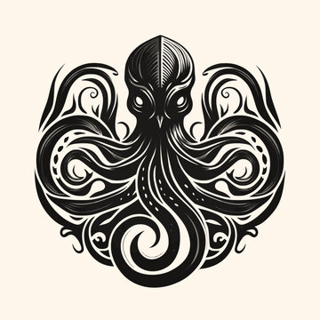 recommend clip art: Black and White Kraken,Cthulhu,Octopus Silhouette Ornament Vector Art for Logo and Icon