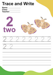 Trace and write number for children. Exercise for children to recognize the number. Writing activity for kids. Vector file.