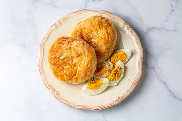 Turkish Traditional Bakery Bagel (Boyoz) and boiled egg