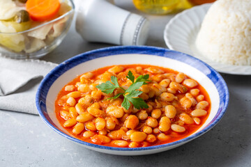 Traditional delicious Turkish food; dried bean. Turkish name; kuru fasulye yemegi