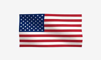 United States Flag Icon. Official USA flag waving in the wind. US symbol. Sign isolated on white background. 3d icon. Realistic flag emblem. 3D Vector illustration