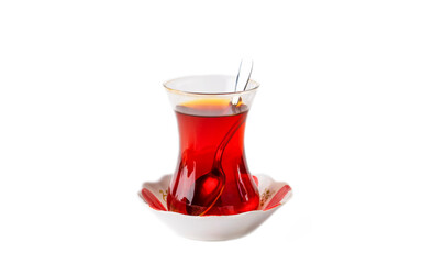 Traditional Turkish tea on a white background.