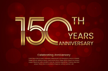 150th Anniversary. Anniversary logo design with double line concept. Golden anniversary template. Logo Vector Template