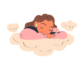 Woman Character Dreaming Imagining and Fantasizing Being in the Clouds Vector Illustration