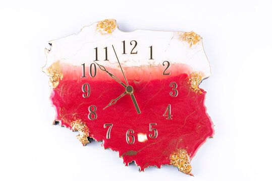 Clock. Clock number and hands. Dial. The flag of Poland on a white background