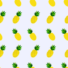 Seamless summer pattern with elements of pineapple and its slices. Vector illustrations