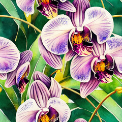 Seamless vector tropic background with orchids.