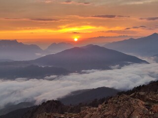 Sunset on Mount Avgo .Pindus mountains. Northern Greece