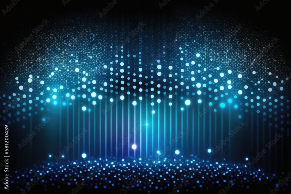 Poster glow lines with dots abstract background, blue vivid colors. generative ai.