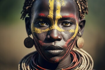 Tribal woman with traditional make-up, Ai Generative