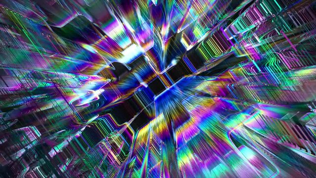 Holographic abstract background. Rainbow neon glass texture pattern. Trendy colorful refract effect. 3d animation 