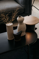 Ceramic decor pots on a table