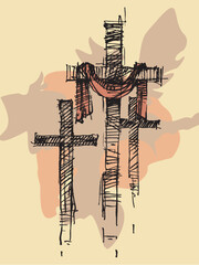 Good Friday - Christian holiday. Background with crosses. Crucifixion and death of Jesus on Calvary. Holy week catholic tradition. Religious vector illustration