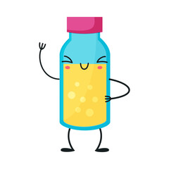 Cute Vial with Yellow Mixture Having Smiling Face and Arms Vector Illustration