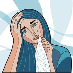 Crying woman. Vector drawing.