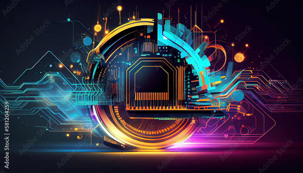 Poster digital technology, internet network connection, big data, digital marketing iot internet of things.