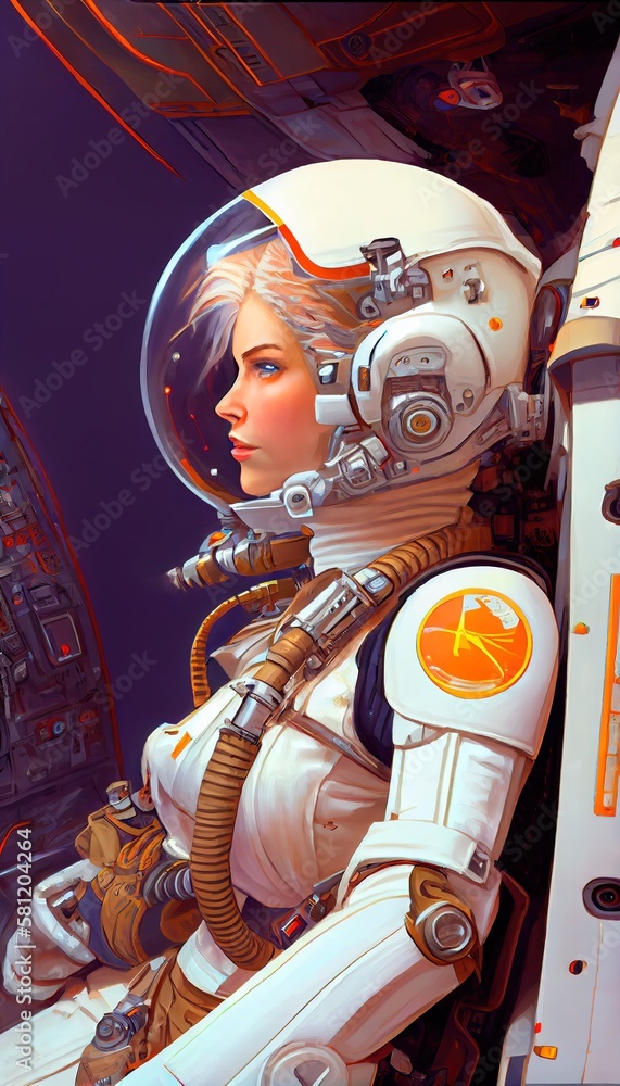 Wall mural portrt of an astronaut in a spacesuit. high-tech astronaut from the future. generative ai art.