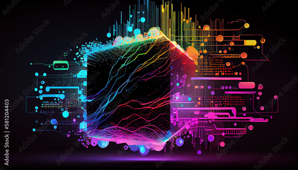 Poster digital technology, internet network connection, big data, digital marketing iot internet of things.