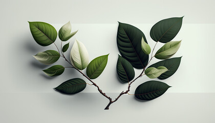 Minimalist White Wallpaper with Symmetrical Green Leaves