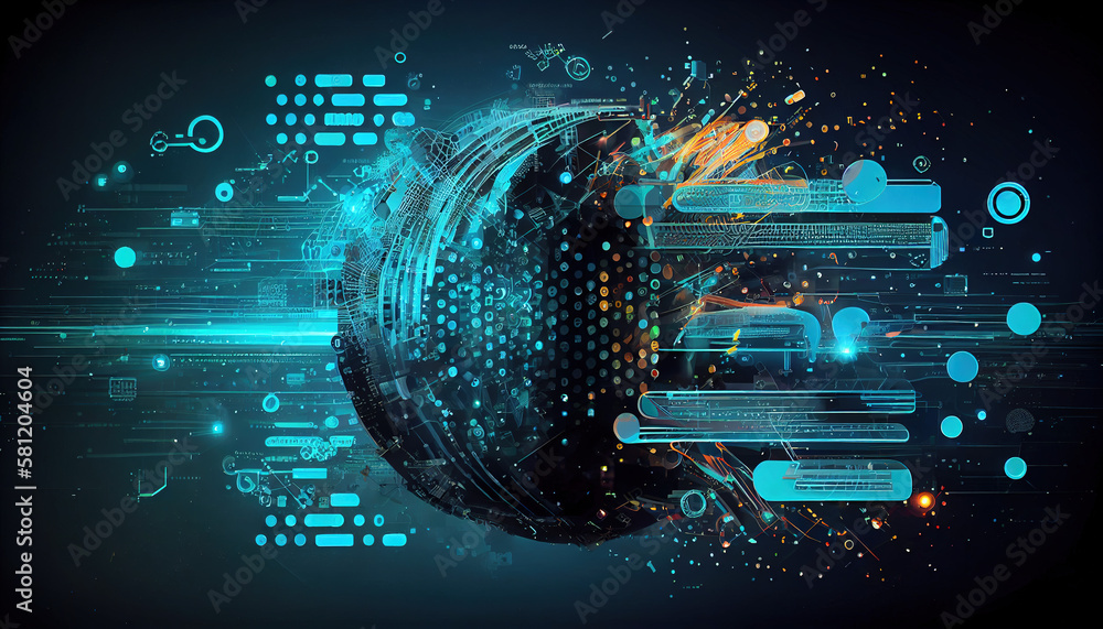 Poster digital technology, internet network connection, big data, digital marketing iot internet of things.