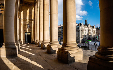 Marble effect pillars added style to the Townhall classical architecture in Leeds, UK