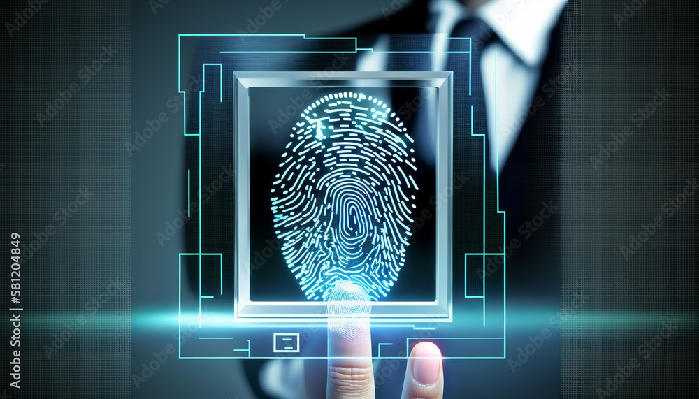 Poster a fingerprint scan gives biometric identity and security access - generative ai