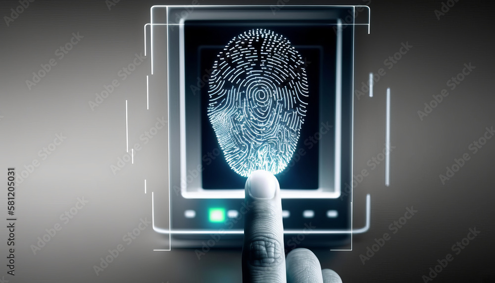 Poster a fingerprint scan gives biometric identity and security access. - generative ai