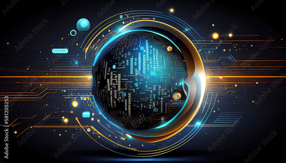 Poster digital technology, internet network connection, big data, digital marketing iot internet of things.