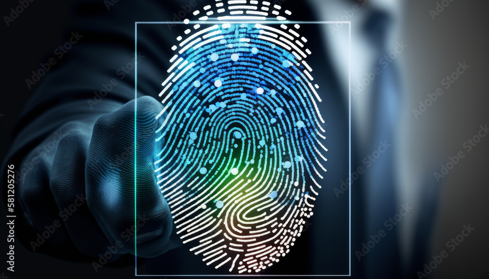 Poster a fingerprint scan gives biometric identity and security access. - generative ai
