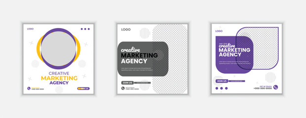Digital Marketing agency social media post template. Social media ads vector templates fully editable