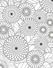  Coloring pages for children and adults.Blooming garden illustration hand drawing.   