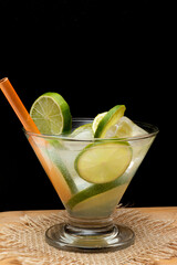 brazilian drink (caipirinha) with black background