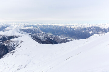 Fototapeta na wymiar View of mountain with snow in Lombardy