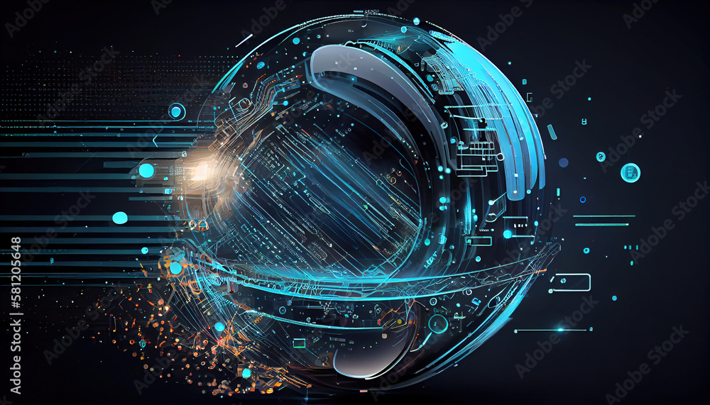 Poster digital technology, internet network connection, big data, digital marketing iot internet of things.