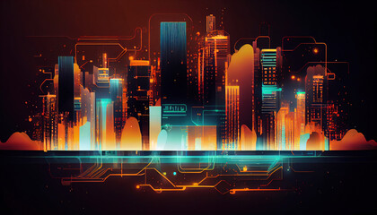 Smart city Digital technology, internet network connection, IoT internet of things. Computer, surfing internet futuristic innovative technology clear background, explosion fire - Generative AI 