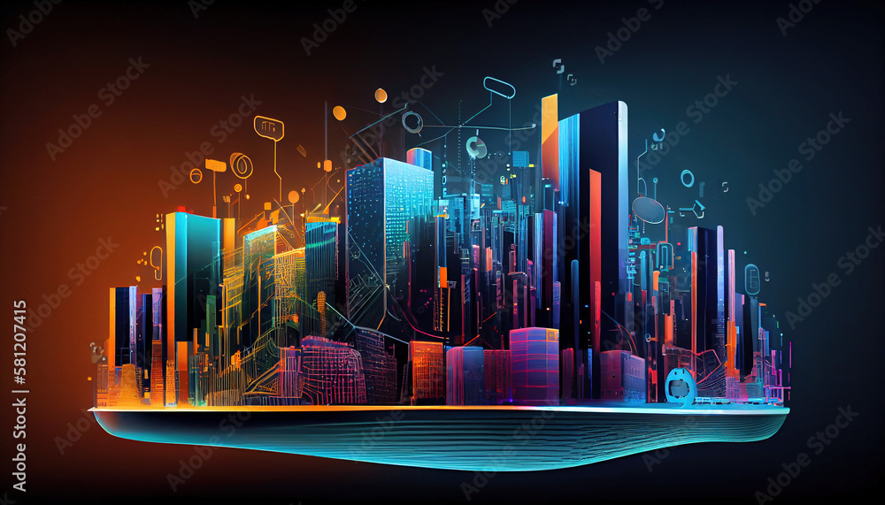Poster smart city digital technology, internet network connection, digital marketing iot internet of things