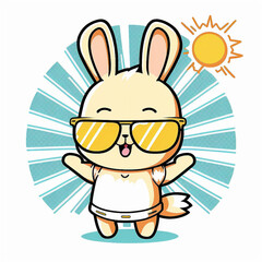 Obraz premium Сute happy rabbit in sunglasses. Generate Ai