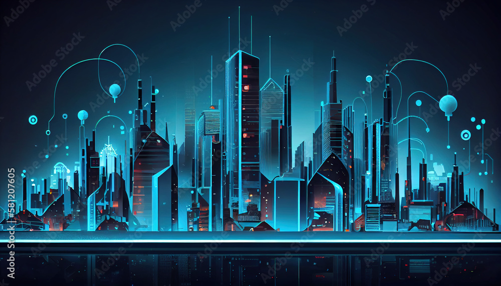 Poster smart city digital technology, internet network connection, digital marketing iot internet of things