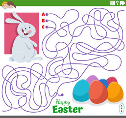 maze with cartoon Easter Bunny character and eggs