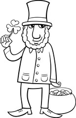 cartoon Leprechaun with clover on Saint Patrick Day coloring page