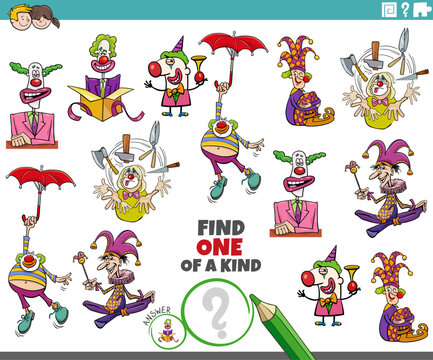 one of a kind task with funny cartoon clowns